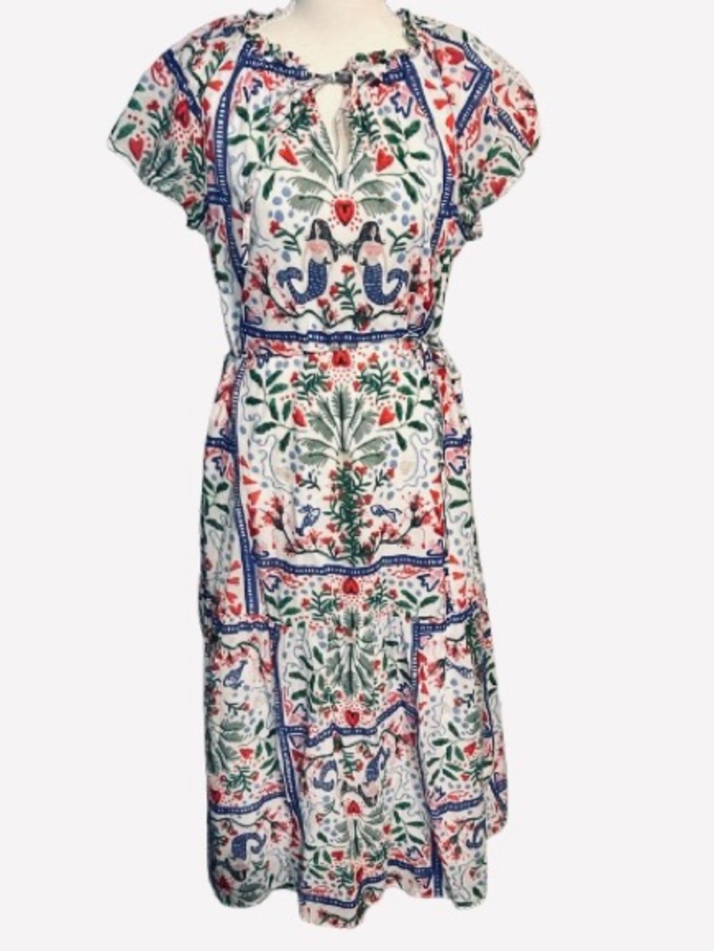 WOW MERMAIDS!!! 100% Cotton Dress Maxi Midi Heart Boho Cottage AnnTaylor Medium